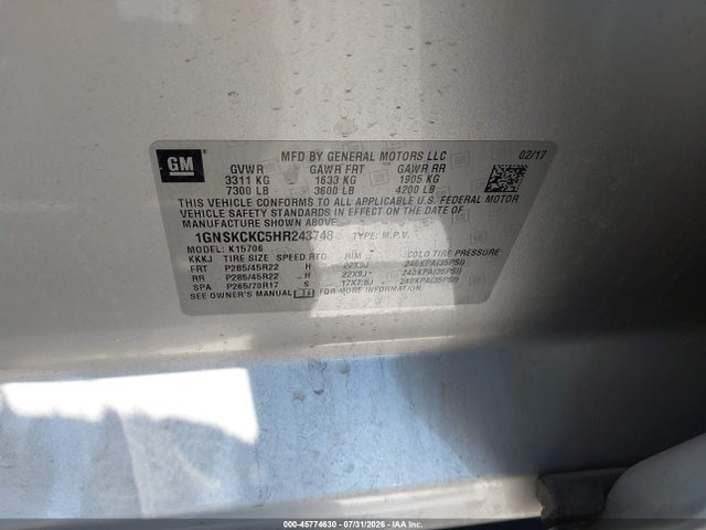 1GNSKCKC5HR243748 Chevrolet Tahoe Premier