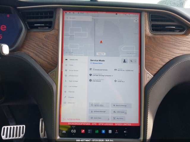 45774647 :رقم المزاد ، 5YJXCDE20JF101355 vin ، 2018 Tesla Model X 100d/75d/p100d مزاد بيع
