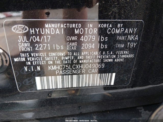 45774650 :رقم المزاد ، KMHC75LCXHU049069 vin ، 2017 Hyundai Ioniq Hybrid Sel مزاد بيع