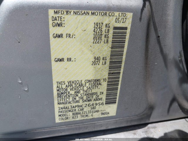 1N4AL3AP9HC264956 Nissan Altima 2.5 Sv