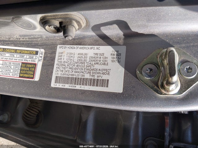 Honda CR-V 2017 5J6RW2H88HL001395 Image 9