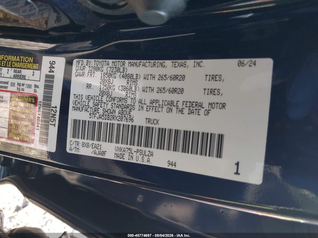 Toyota Tundra Limited 2024 5TFJA5DB2RX207696 Image 9
