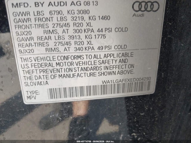 Продажа на аукционе авто 2014 Audi Q7 3.0t Premium, vin: WA1LGAFEXED004293, номер лота: 45774706