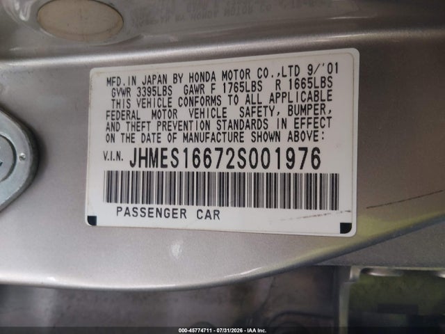 Продаж на аукціоні авто 2002 Honda Civic Lx, vin: JHMES16672S001976, номер лоту: 45774711
