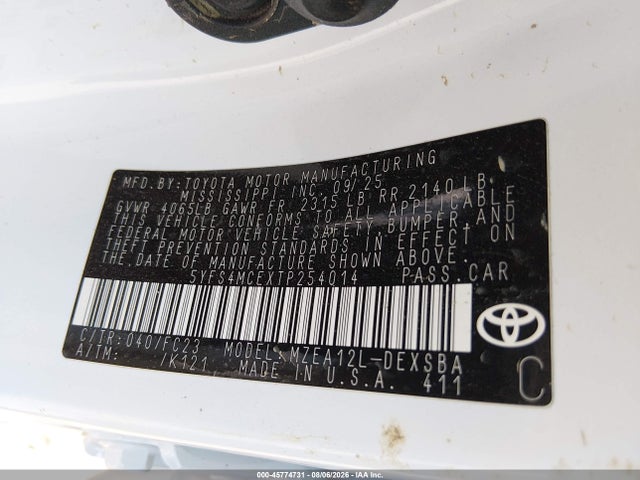 45774731 :رقم المزاد ، 5YFS4MCEXTP254014 vin ، 2026 Toyota Corolla Se مزاد بيع