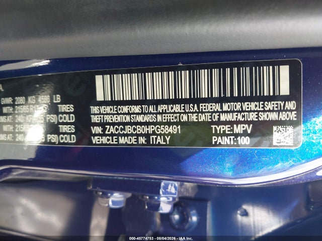 Продажа на аукционе авто 2017 Jeep Renegade Trailhawk, vin: ZACCJBCB0HPG58491, номер лота: 45774753