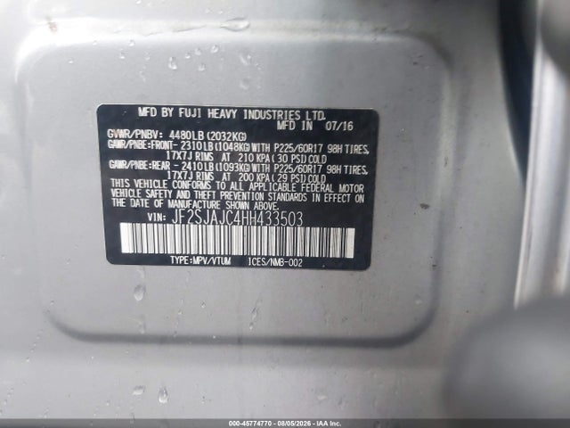 45774770 :رقم المزاد ، JF2SJAJC4HH433503 vin ، 2017 Subaru Forester 2.5i Limited مزاد بيع