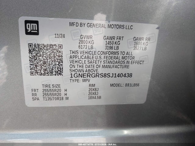 Продаж на аукціоні авто 2025 Chevrolet Traverse Fwd Lt, vin: 1GNERGRS8SJ140438, номер лоту: 45774776