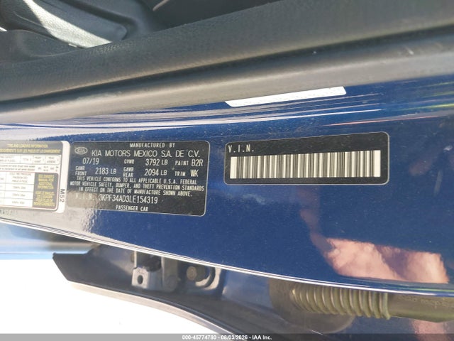 2020 Kia Forte Gt-line მანქანა იყიდება აუქციონზე, vin: 3KPF34AD3LE154319, აუქციონის ნომერი: 45774780