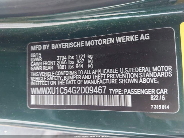 Продаж на аукціоні авто 2016 Mini Hardtop Cooper, vin: WMWXU1C54G2D09467, номер лоту: 45774796