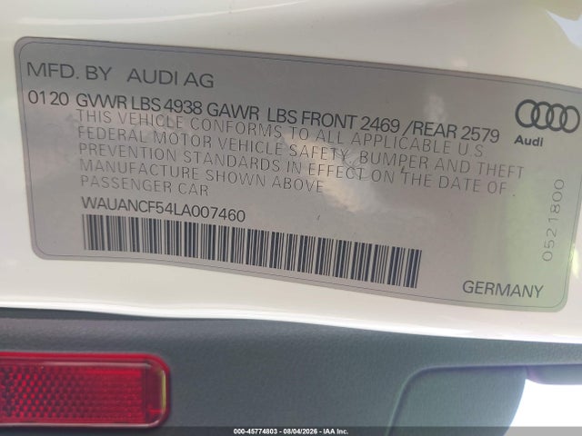 WAUANCF54LA007460 Audi A5 Sportback Premium 45 Tfsi Quattro S Tronic