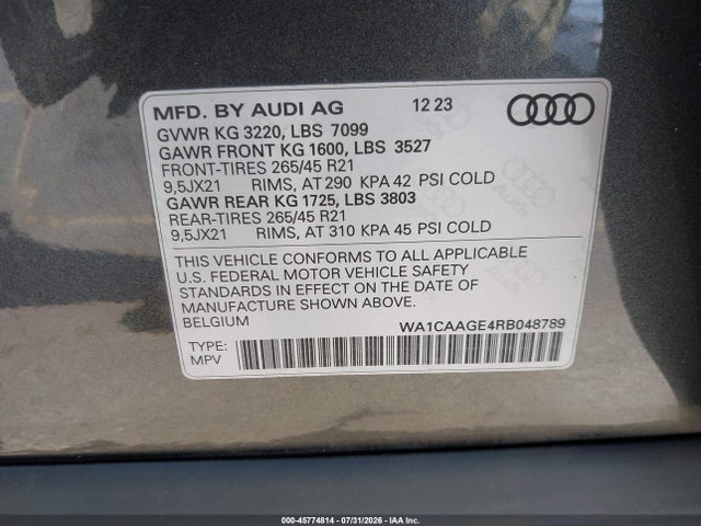 WA1CAAGE4RB048789 Audi Q8 E-tron S Line Premium Plus Quattro