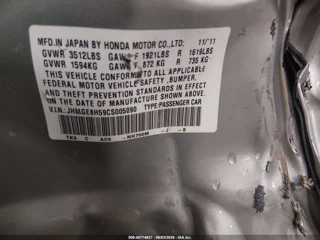 45774827 :رقم المزاد ، JHMGE8H59CS005090 vin ، 2012 Honda Fit Sport مزاد بيع