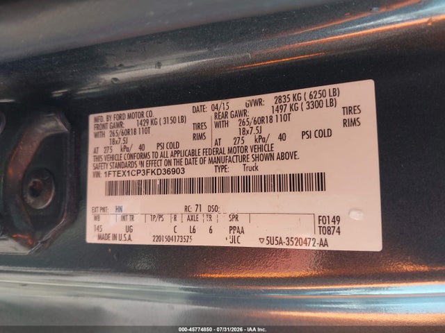 Ford F-150 Xlt 2015 1FTEX1CP3FKD36903 Image 9