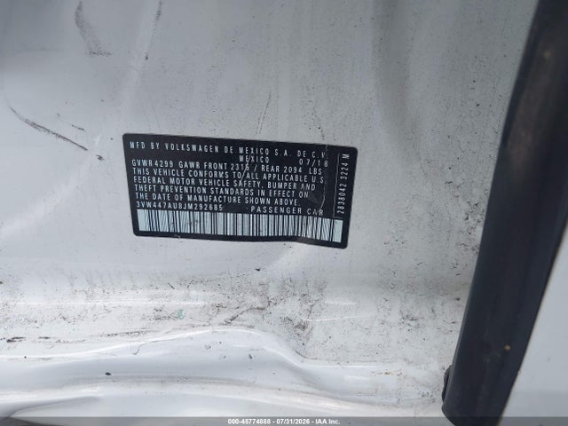 Aukcja sprzedaży 2018 Volkswagen Golf Gti 2.0t Autobahn/2.0t S/2.0t Se, vin: 3VW447AU8JM292685, numer aukcji: 45774888