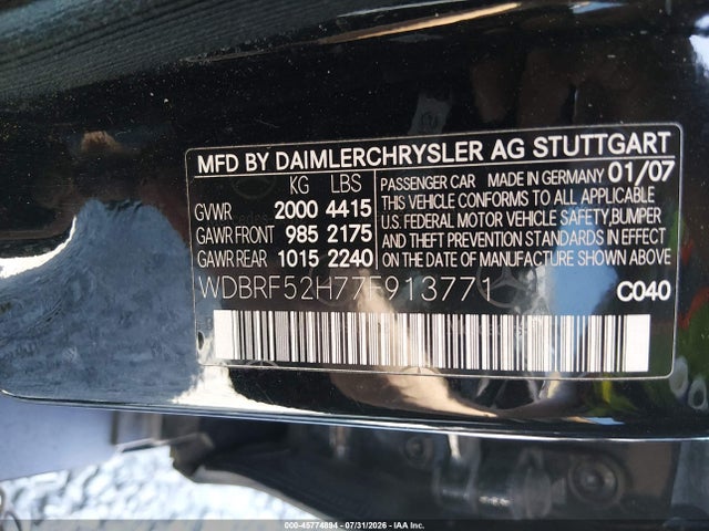 2007 Mercedes-benz C 230 Sport მანქანა იყიდება აუქციონზე, vin: WDBRF52H77F913771, აუქციონის ნომერი: 45774894