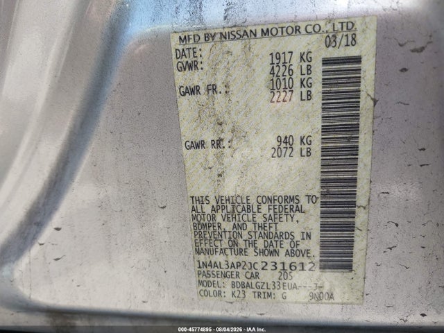 1N4AL3AP2JC231612 Nissan Altima 2.5 S