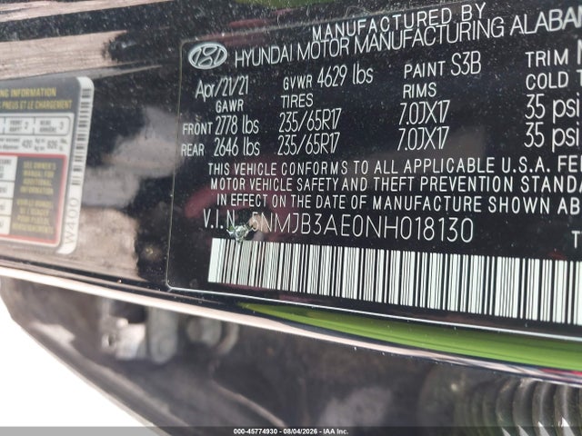 2022 Hyundai Tucson Sel მანქანა იყიდება აუქციონზე, vin: 5NMJB3AE0NH018130, აუქციონის ნომერი: 45774930
