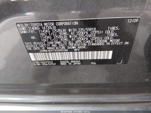 Aukcja sprzedaży 2010 Toyota Rav4 Sport V6, vin: JTMRK4DV7A5090184, numer aukcji: 45774936