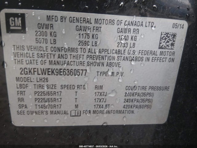 Aukcja sprzedaży 2014 Gmc Terrain Sle-2, vin: 2GKFLWEK9E6360577, numer aukcji: 45774937