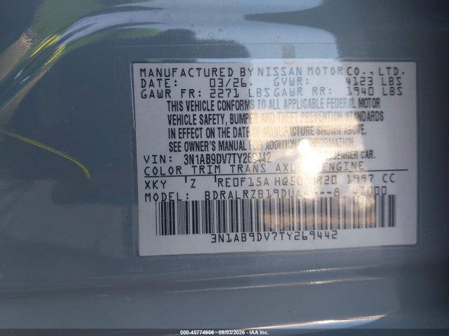 Продажа на аукционе авто 2026 Nissan Sentra Sr, vin: 3N1AB9DV7TY269442, номер лота: 45774956