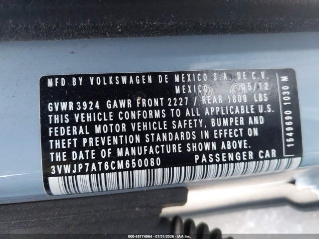 Продаж на аукціоні авто 2012 Volkswagen Beetle 2.5l, vin: 3VWJP7AT6CM650080, номер лоту: 45774964