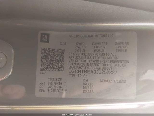Chevrolet Colorado Wt 2018 1GCHTBEA3J1252327 Image 9
