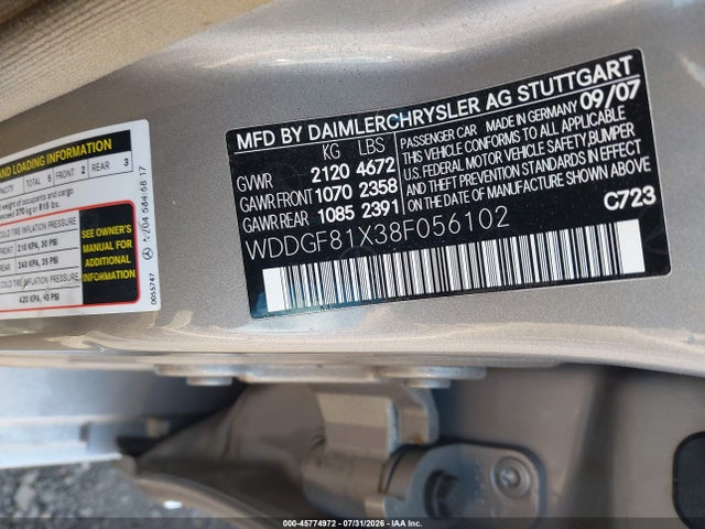 45774972 :رقم المزاد ، WDDGF81X38F056102 vin ، 2008 Mercedes-benz C 300 مزاد بيع