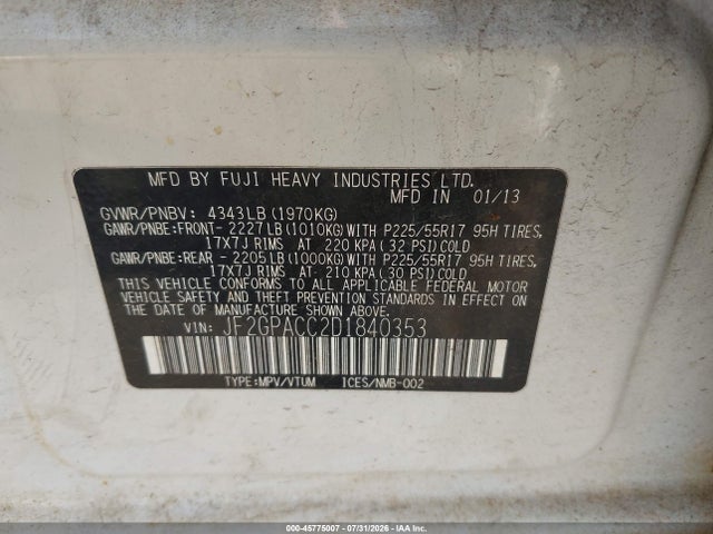 45775007 :رقم المزاد ، JF2GPACC2D1840353 vin ، 2013 Subaru Xv Crosstrek 2.0i Premium مزاد بيع
