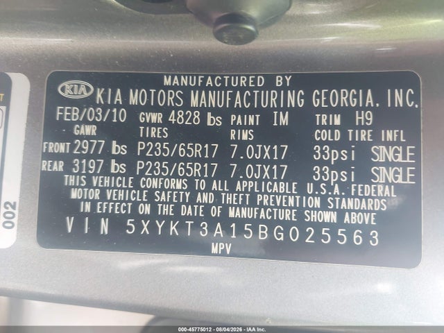 Продаж на аукціоні авто 2011 Kia Sorento Lx, vin: 5XYKT3A15BG025563, номер лоту: 45775012