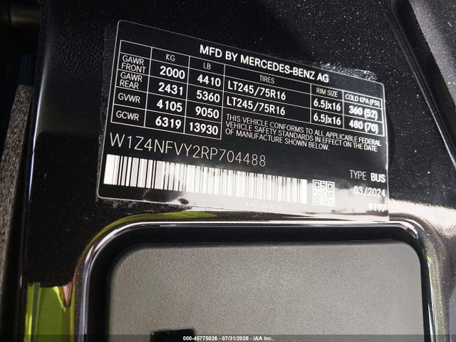 45775026 :رقم المزاد ، W1Z4NFVY2RP704488 vin ، 2024 Mercedes-benz Sprinter 2500 Standard Roof 4-cyl Diesel Ho مزاد بيع