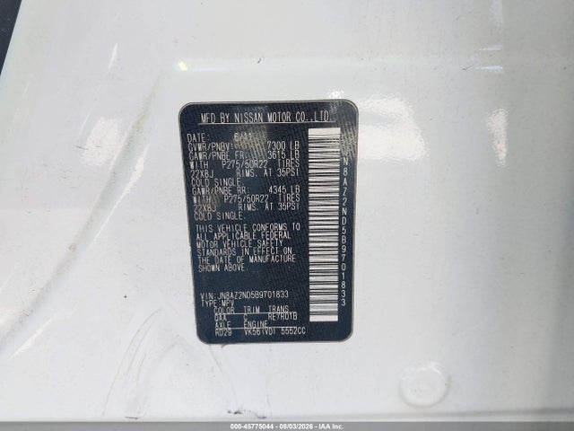 Aukcja sprzedaży 2011 Infiniti Qx56, vin: JN8AZ2ND5B9701833, numer aukcji: 45775044