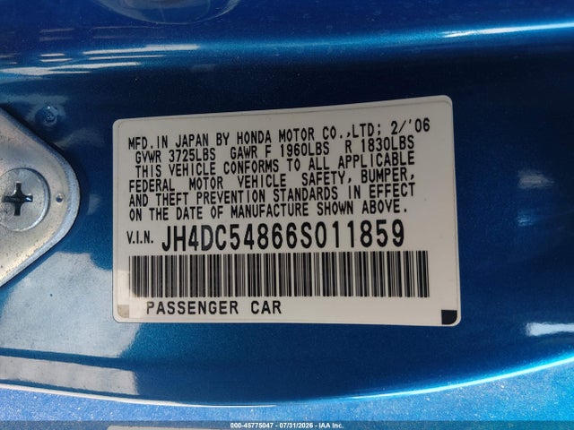 Продаж на аукціоні авто 2006 Acura Rsx, vin: JH4DC54866S011859, номер лоту: 45775047