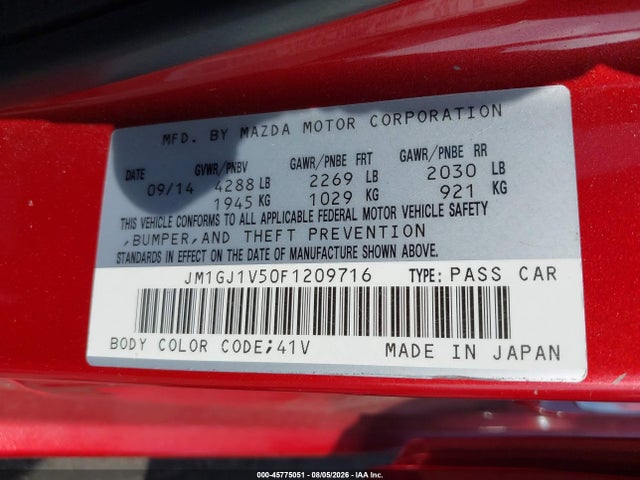 JM1GJ1V50F1209716 Mazda Mazda6 I Touring