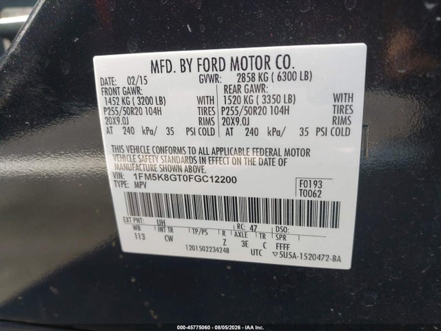 1FM5K8GT0FGC12200 Ford EXPLORER SPORT
