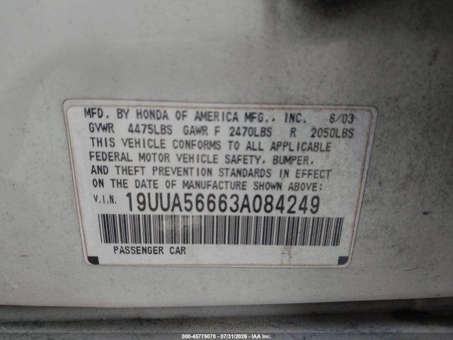 Aukcja sprzedaży 2003 Acura Tl 3.2, vin: 19UUA56663A084249, numer aukcji: 45775078