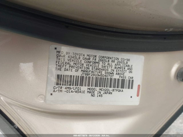 Продаж на аукціоні авто 1998 Lexus Es 300, vin: JT8BF28G9W5040737, номер лоту: 45775079