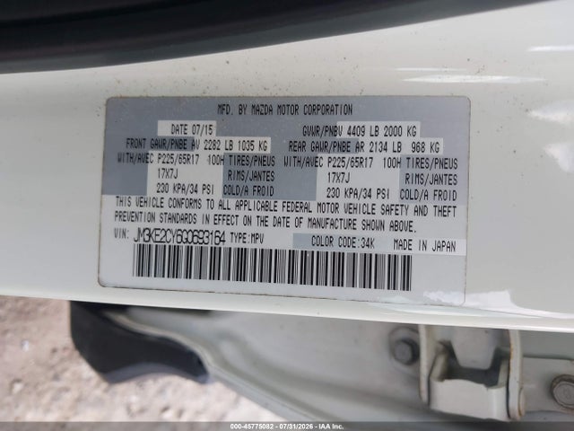 Aukcja sprzedaży 2016 Mazda Cx-5 Touring, vin: JM3KE2CY6G0693164, numer aukcji: 45775082