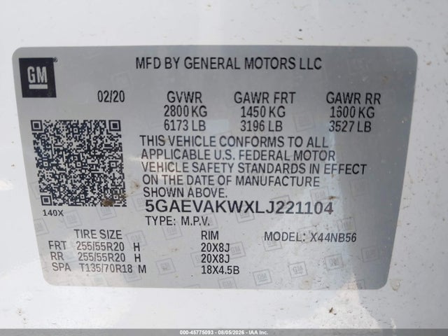 Продажа на аукционе авто 2020 Buick Enclave Awd Essence, vin: 5GAEVAKWXLJ221104, номер лота: 45775093