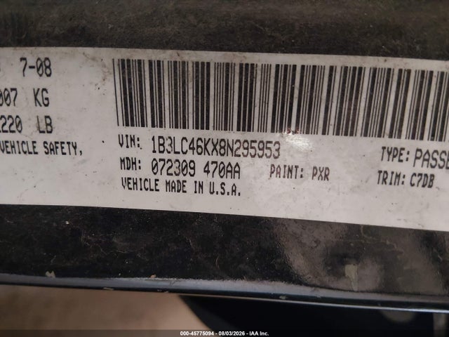 Aukcja sprzedaży 2008 Dodge Avenger Se, vin: 1B3LC46KX8N295953, numer aukcji: 45775094