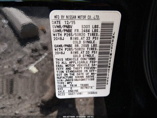 2016 Infiniti Qx70 მანქანა იყიდება აუქციონზე, vin: JN8CS1MU4GM671088, აუქციონის ნომერი: 45775099
