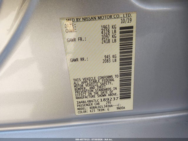1N4BL4BV7LC189237 Nissan Altima S Fwd