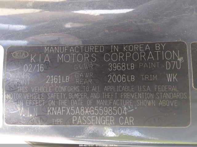 KIA FORTE EX 2016 KNAFX5A8XG5598504 Image 9