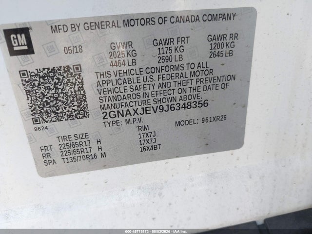 Chevrolet EQUINOX LT 2018 2GNAXJEV9J6348356 Image 9