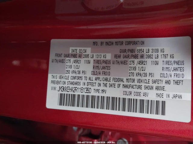 JM3KKEHA2R1161350 Mazda Cx-90 Phev Premium Plus
