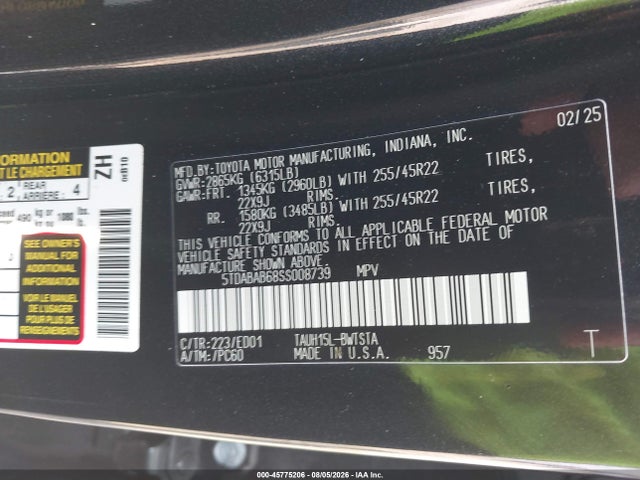 Продажа на аукционе авто 2025 Lexus Tx 500h F Sport Premium, vin: 5TDABAB68SS008739, номер лота: 45775206