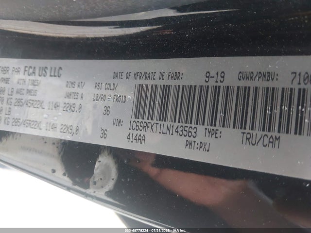 45775224 :رقم المزاد ، 1C6SRFKT1LN143563 vin ، 2020 Ram 1500 Longhorn مزاد بيع
