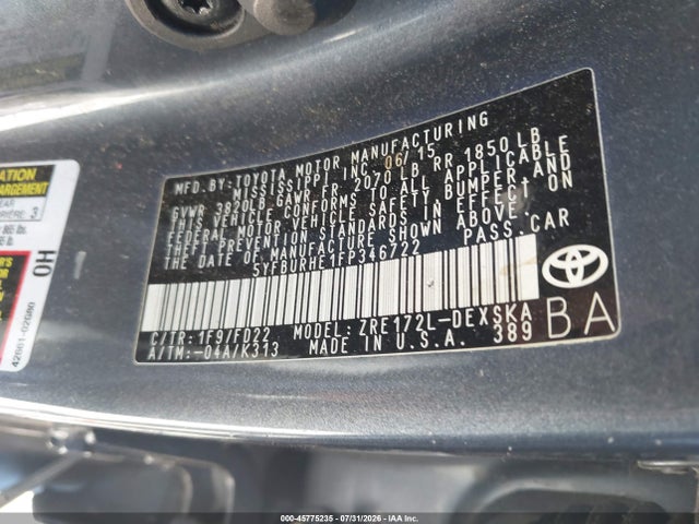 Toyota Corolla S Plus 2015 5YFBURHE1FP346722 Image 9