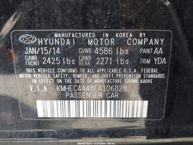 Hyundai Sonata Hybrid Limited 2014 KMHEC4A48EA106828 Image 9