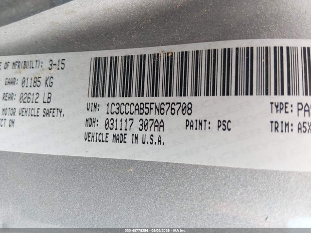 Aukcja sprzedaży 2015 Chrysler 200 Limited, vin: 1C3CCCAB5FN676708, numer aukcji: 45775284